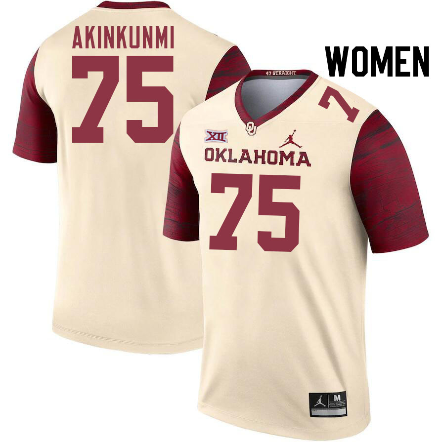 Women #75 Daniel Akinkunmi Oklahoma Sooners College Football Jerseys Stitched-Cream